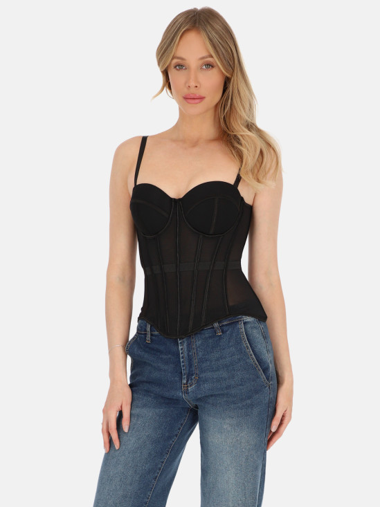  Czarny gorset bustier z siateczki L'AF Arina