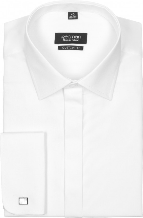  Biała koszula z mankietami na spinki Recman Saverne 9001 SP custom fit