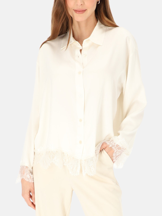  Biała elegancka koszula damska z koronką L’AF Tessa