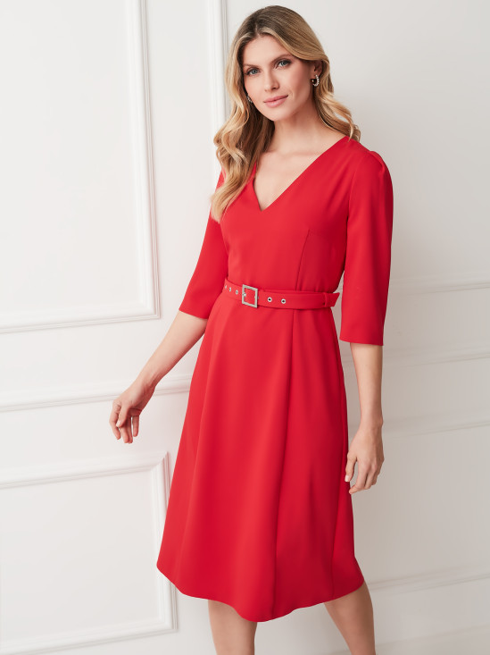  Elegancka czerwona sukienka z paskiem Potis & Verso Taylor