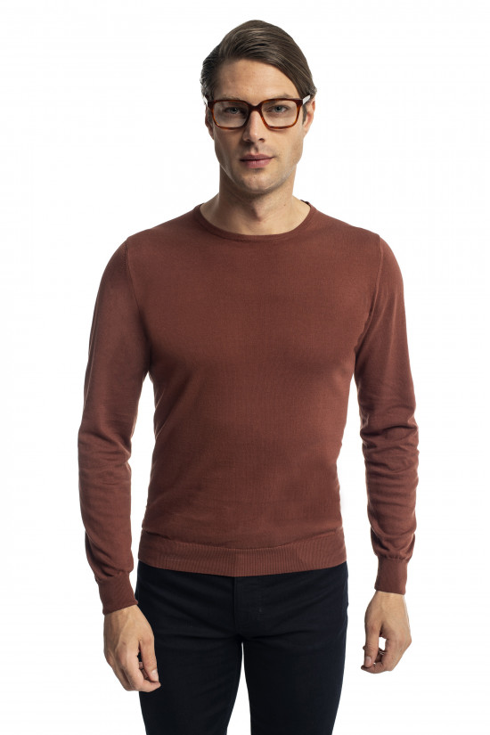 Ceglasty bawełniany sweter typu golf Recman Wilton 
