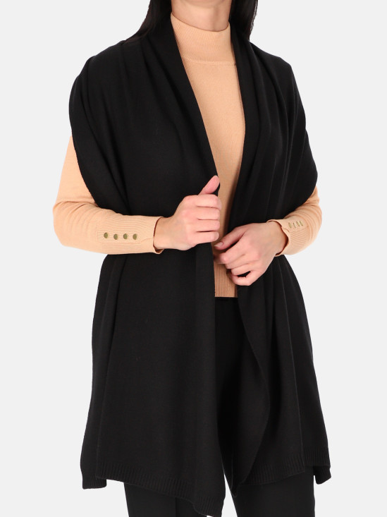  Gładki czarny szal z wełną Potis & Verso