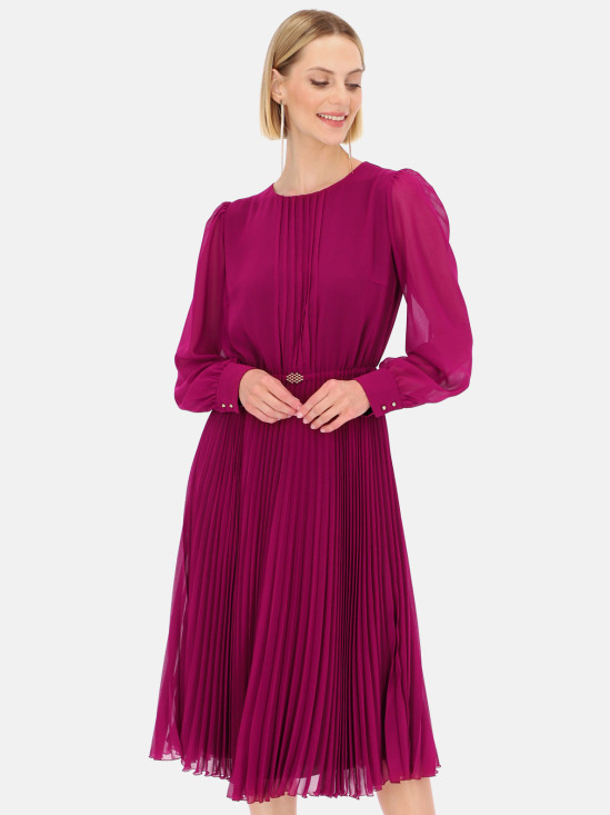 Fioletowa elegancka sukienka z plisowanym dołem Potis & Verso Agnes