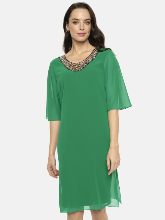  Zielona sukienka z bogato zdobionym dekoltem Potis & Verso Helen