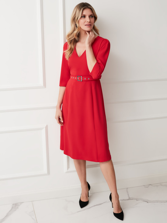  Elegancka czerwona sukienka z paskiem Potis & Verso Taylor