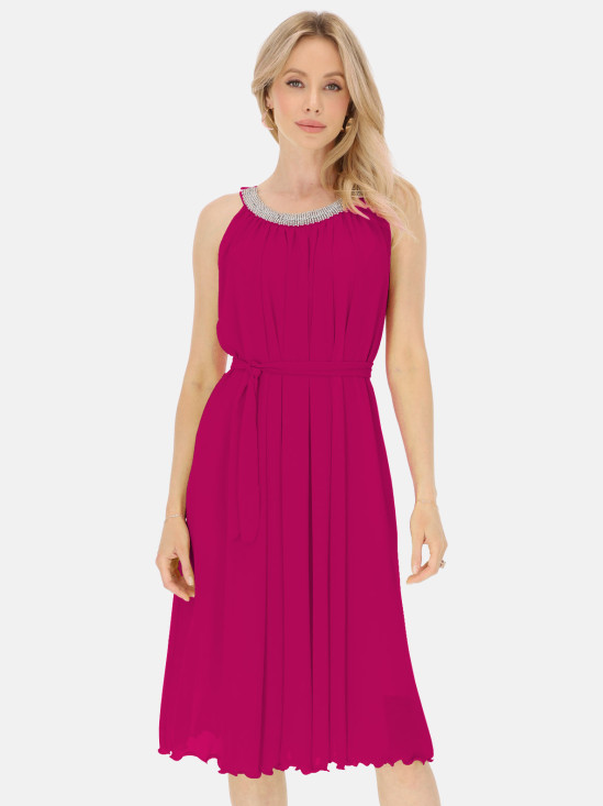  Fuksjowa sukienka koktajlowa z ozdobnym dekoltem L’AF Nomi