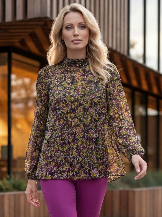  Bluzka damska w kwiaty ze stójką L'AF Flara