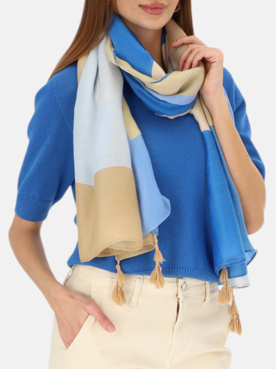  Wiskozowy szal w geometryczne pasy Potis & Verso