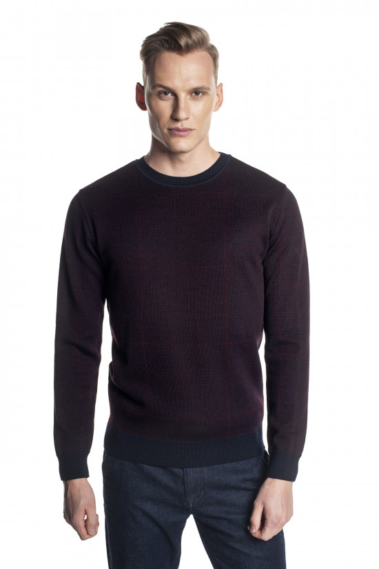  Sweter brązowy w kratę z wełną Recman GRILLONS