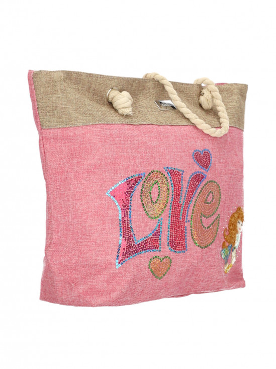  Różowa torba tekstylna z aplikacją z uchwytem z plecionego sznura Verde