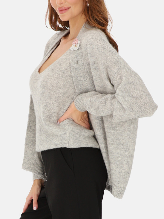  Szary kardigan i top z alpaki i wełny merino L'AF Viera