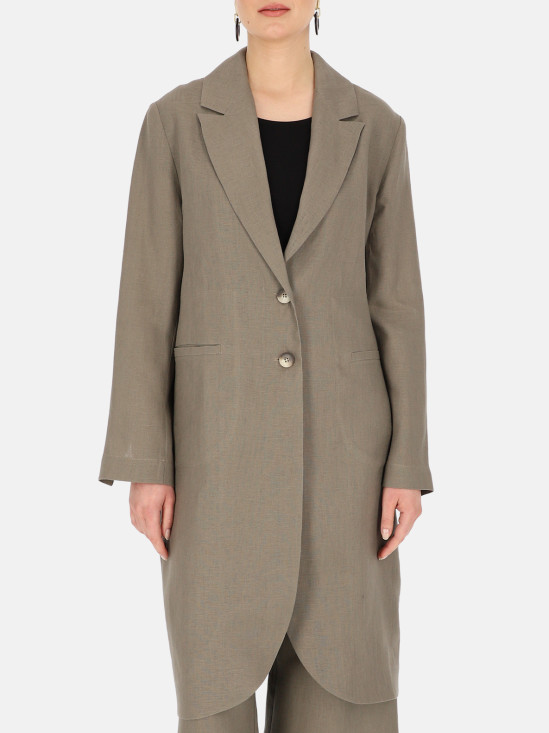  Szara lniana długa marynarka damska Eye For Fashion