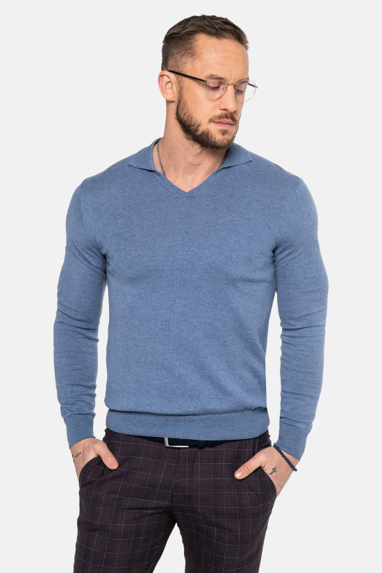  Niebieski sweter z kołnierzykiem polo Recman Aveton