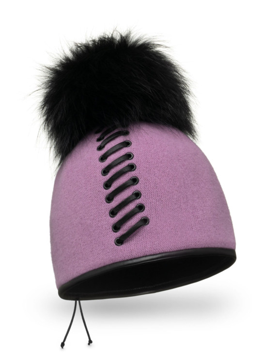  Fioletowa wełniana czapka z pomponem zdobiona taśmą L'AF Aszmi