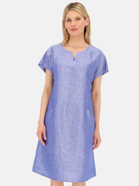  Niebieska lniana sukienka połyskująca z krótkim rękawem L'AF Dion