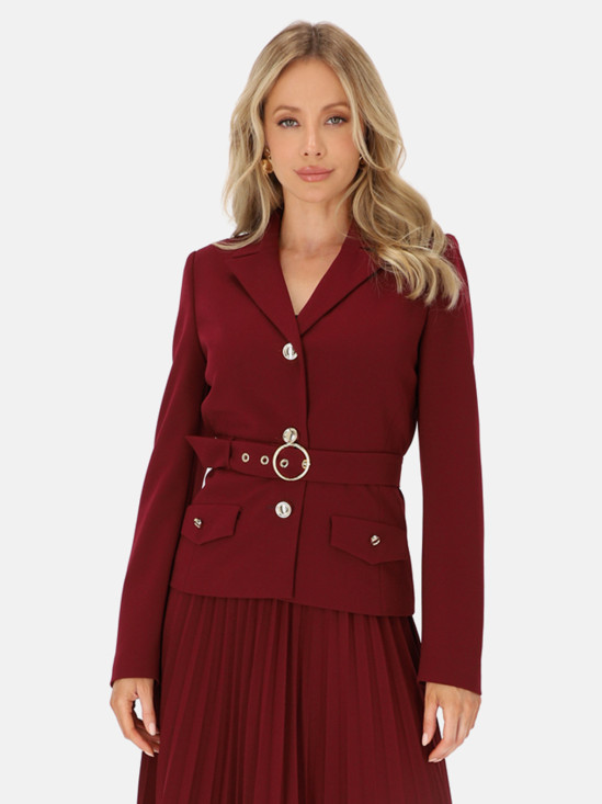  Bordowa marynarka damska z paskiem L’AF Lorin