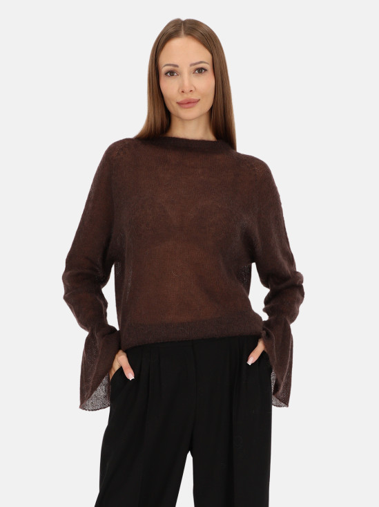  Brązowy sweter damski z rozszerzanymi rękawami L’AF Anita