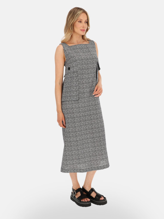  Czarno-biała bawełniana sukienka midi z kieszeniami EyeForFashion