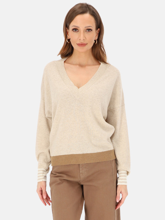  Beżowy sweter damski z wełną i kaszmirem L'AF Rosa