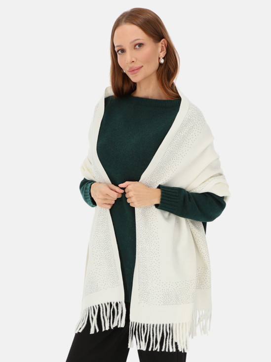  Biały szal z wełną i kaszmirem z kryształkami Potis & Verso