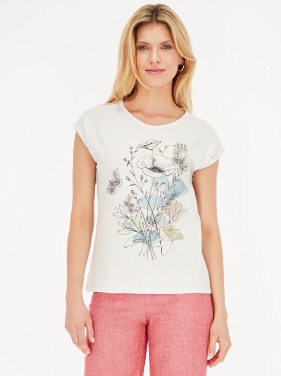  T-shirt z nadrukiem kwiatów Potis & Verso Janis
