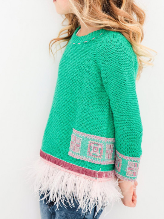  Zielony sweter dziecięcy z piórami Anima by Justyna Steczkowska