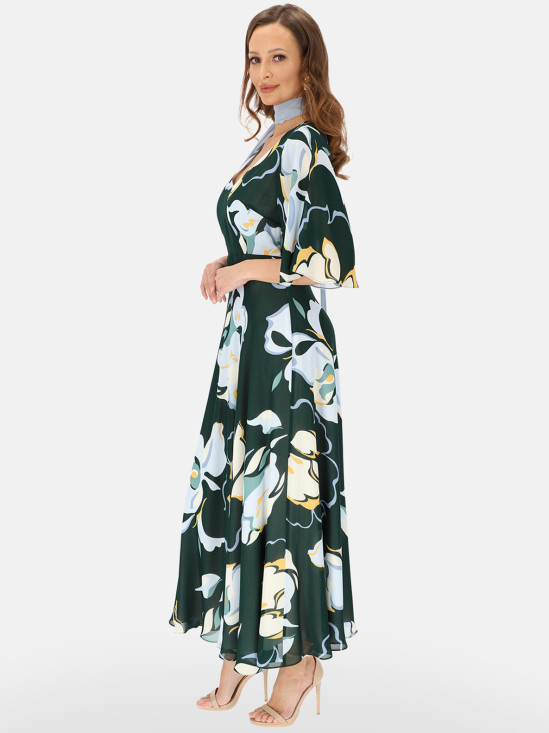  Zielona elegancka sukienka maxi w kwiatowy wzór L'AF Kendal