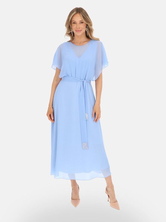  Błękitna sukienka midi z połyskującą lamówką Potis & Verso Kiara