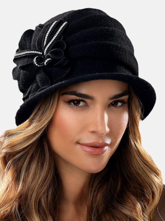  Wełniany elegancki kapelusz z aplikacją L'AF Kamasa