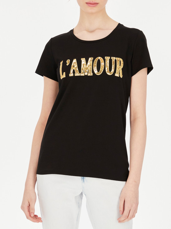  Bawełniany t-shirt ze złotą aplikacją L'AF Lamour