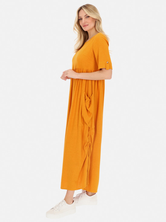  Pomarańczowa lniana sukienka długa Potis & Verso Moon