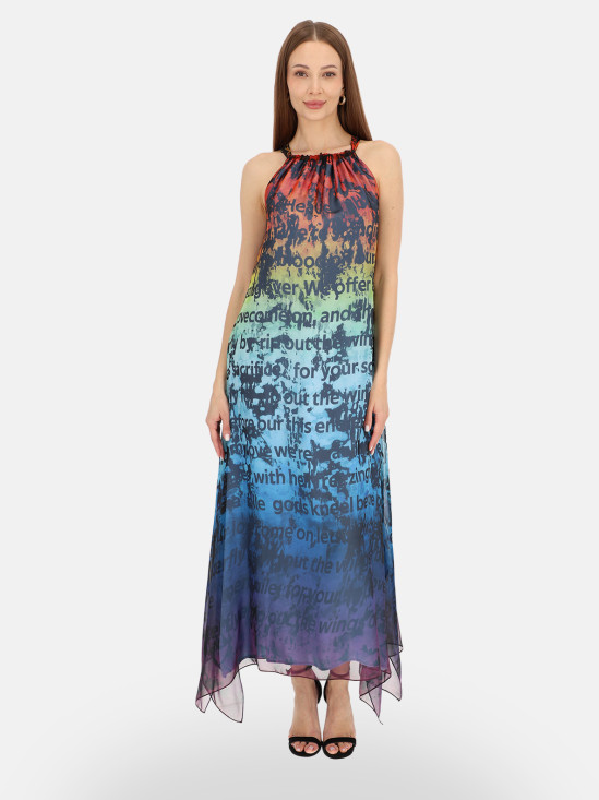  Sukienka maxi z artystycznym nadrukiem i dekoltem halter Eye For Fashion
