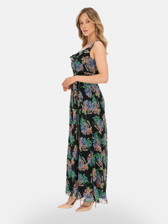  Czarna sukienka maxi w kolorowe kwiaty Potis & Verso Lorika