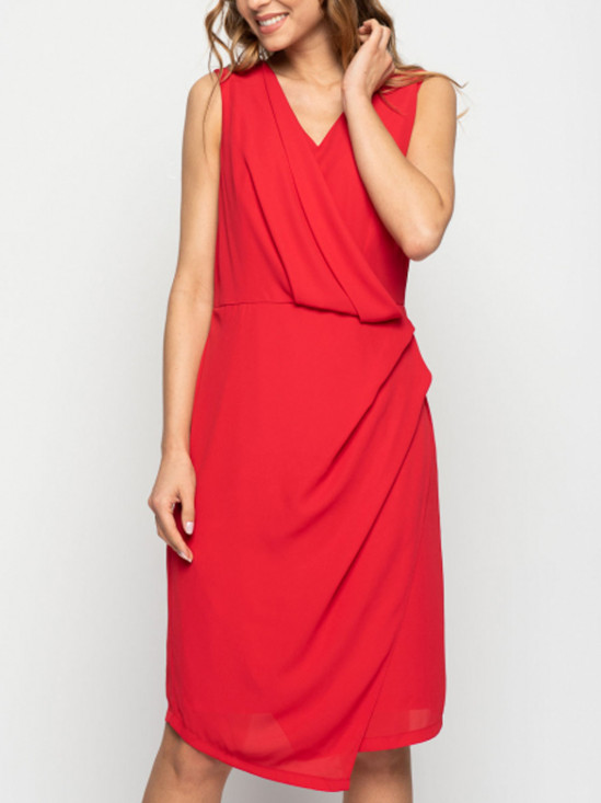 Wizytowa czerwona asymetryczna sukienka Bialcon