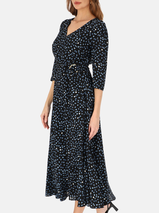  Czarna sukienka w drobny niebieski wzór Potis & Verso Maren