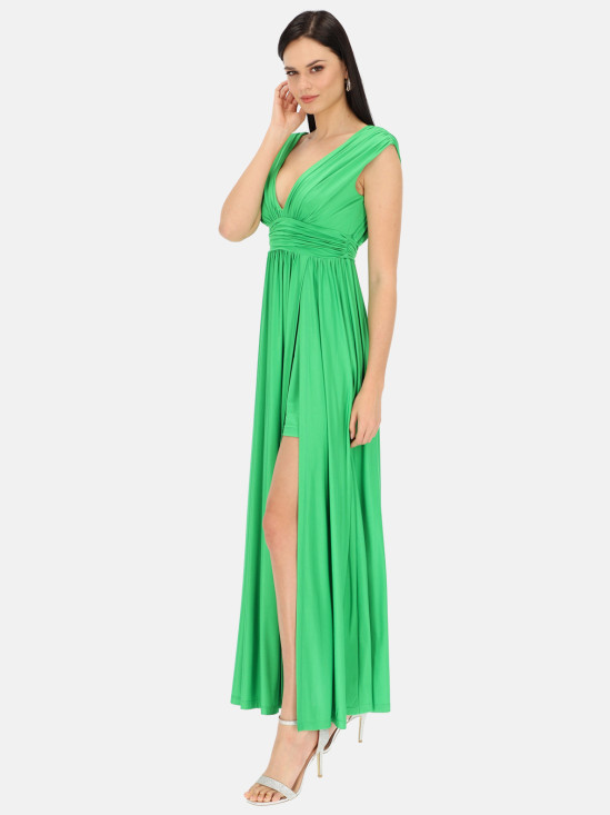  Zielona sukienka z rozcięciem na wesele L'AF Zoraya