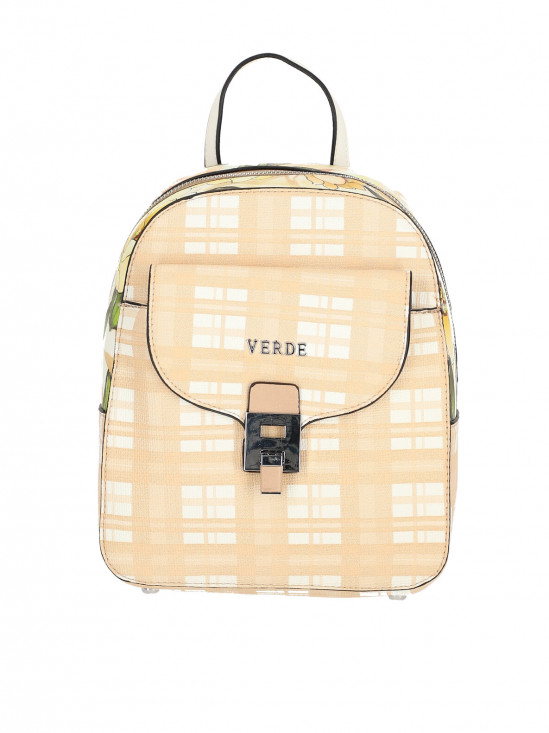  Beżowa torebka plecak w kratę Verde
