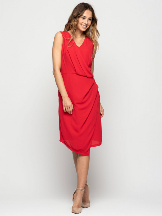  Wizytowa czerwona asymetryczna sukienka Bialcon