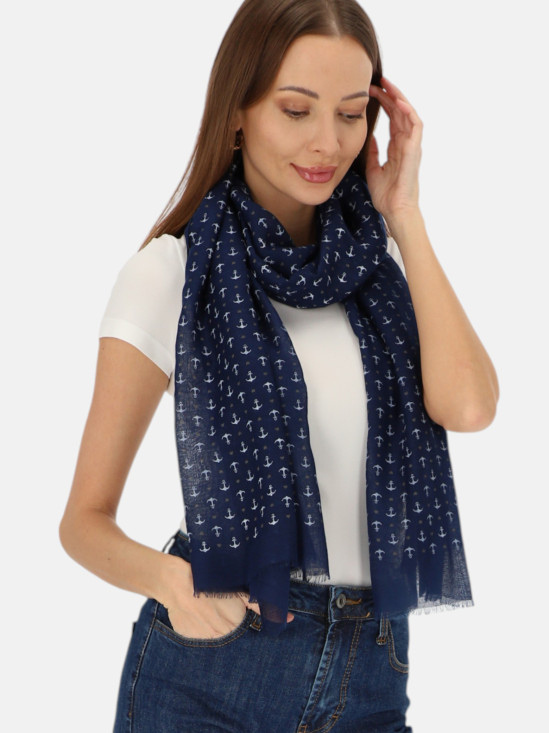  Granatowy wiskozowy szal w kotwice Potis & Verso