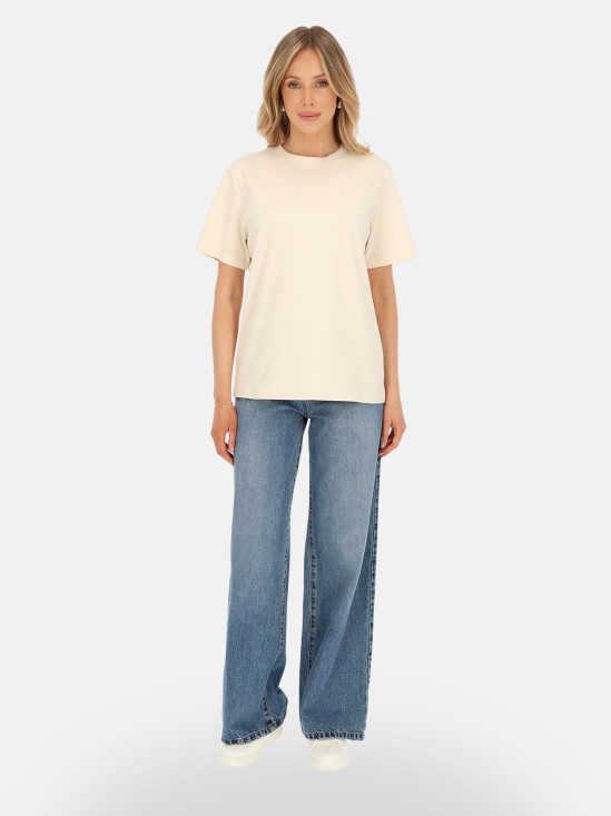  Beżowy bawełniany t-shirt damski basic L'AF Matis