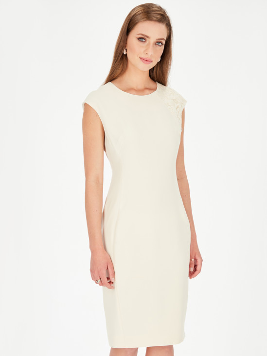  Biała sukienka z koronkową wstawką L'AF Edith: elegancka, na wesele
