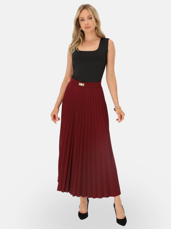  Bordowa dzianinowa spódnica plisowana maxi L’AF Lorin