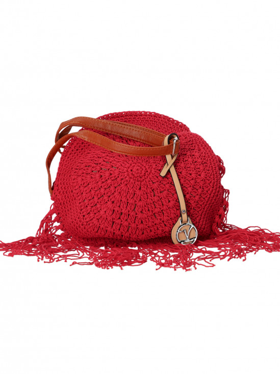  Czerwona torebka z frędzlami z paskiem do noszenia przez ramię Verde
