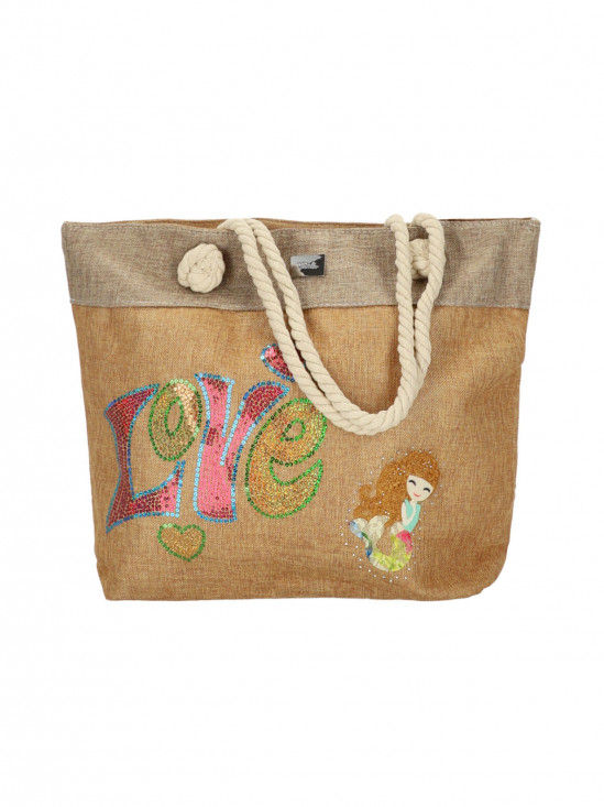  Camelowa torba tekstylna z aplikacją z uchwytem z plecionego sznura Verde