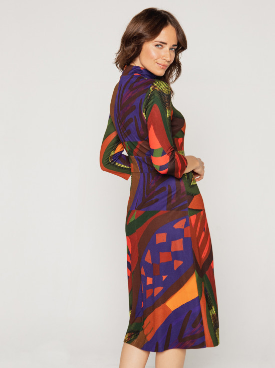  Dzianinowa kolorowa sukienka z półgolfem Bialcon ART