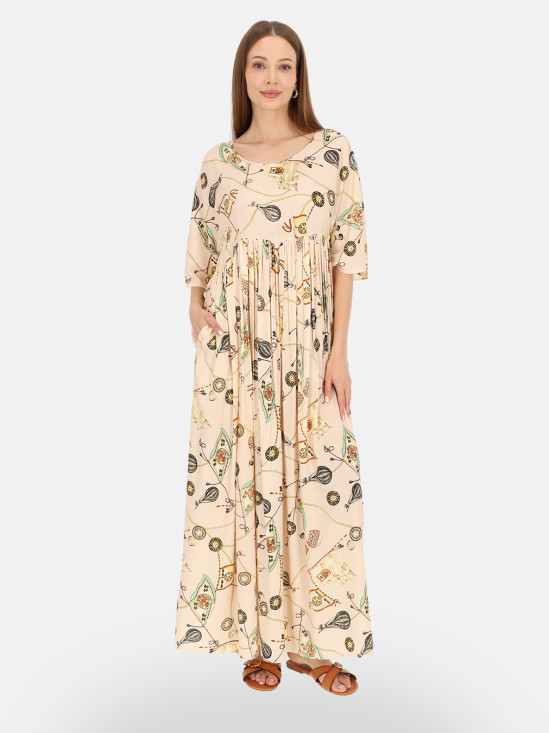  Sukienka maxi z wiskozy w beżowy print L’AF Daisy
