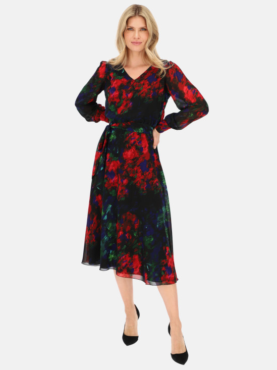  Granatowa sukienka midi w kwiatowy wzór Potis & Verso Rubi