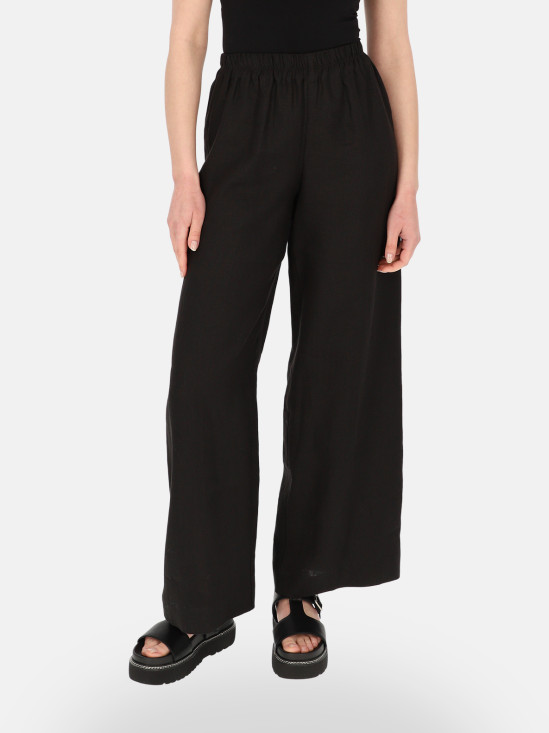  Czarne lniane spodnie damskie z szeroką nogawką Eye For Fashion