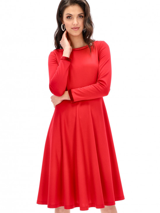  Czerwona sukienka z welurowym wykończeniem L'AF Waleo