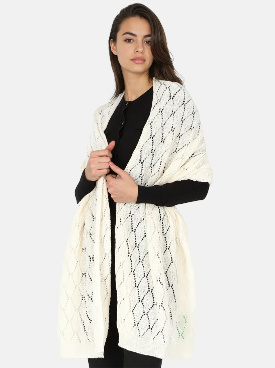  Ażurowy wełniany szal ecru Potis & Verso